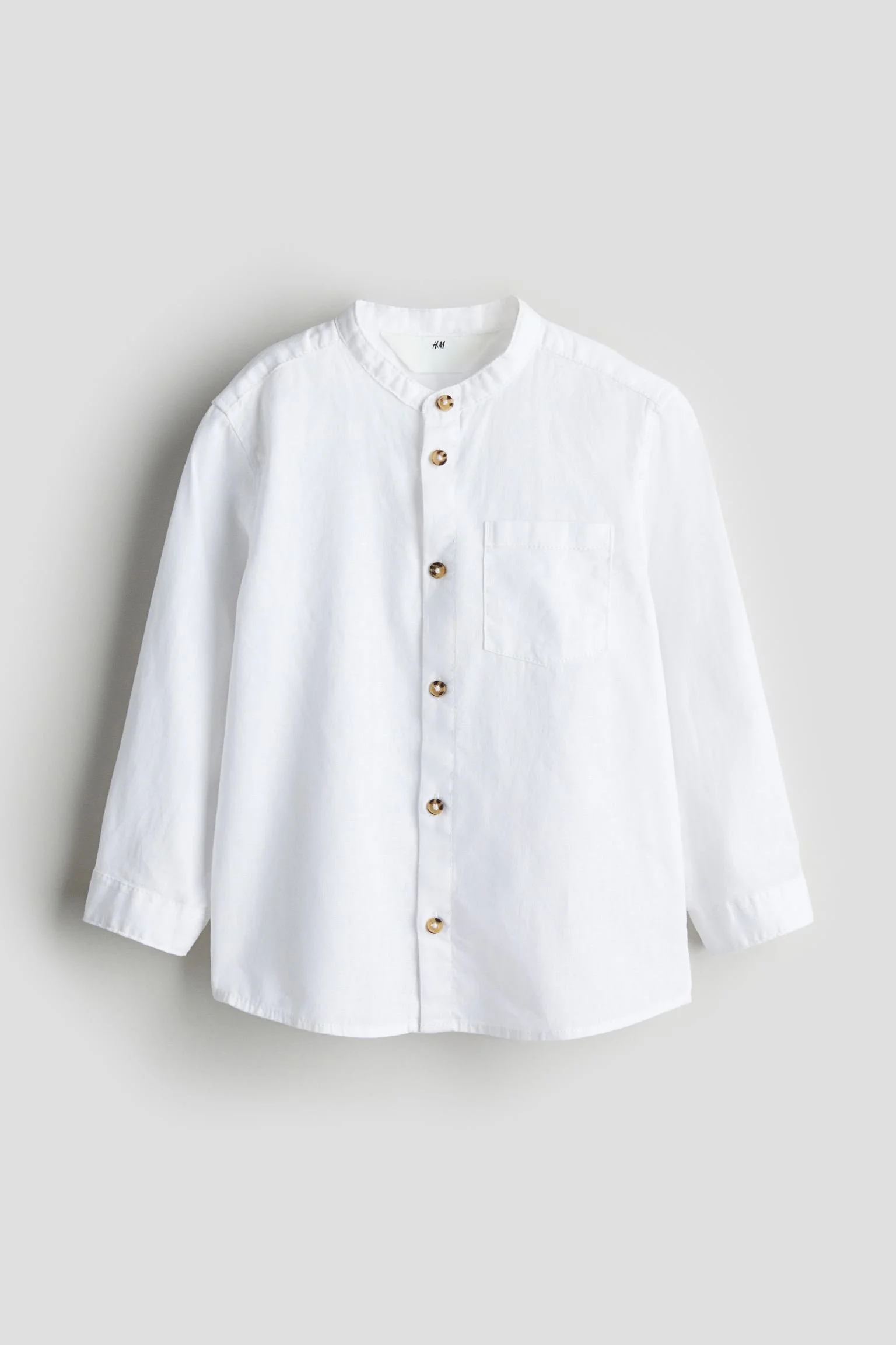 H&M Kids Linen-Blend Grandad Shirt in White — UFO No More